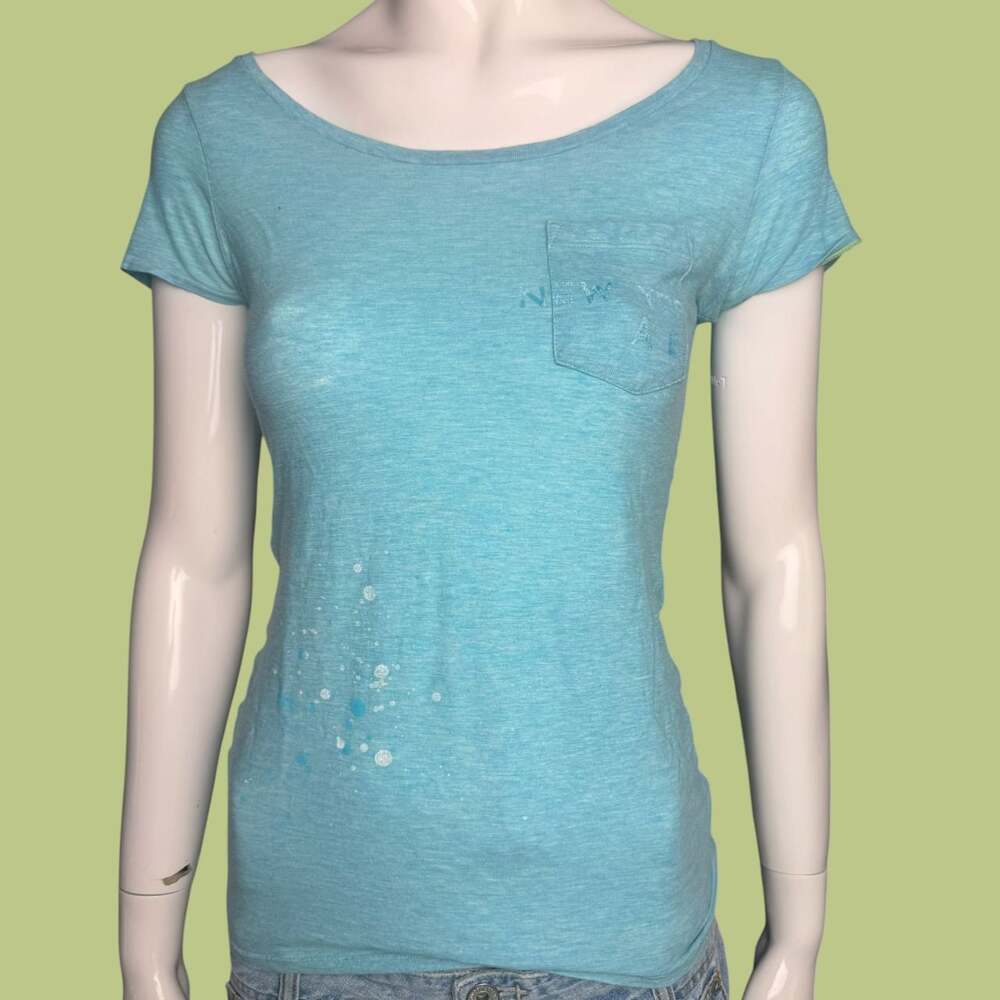 2010 American Eagle Outfitters Paint Splatter Blue Baby Tee